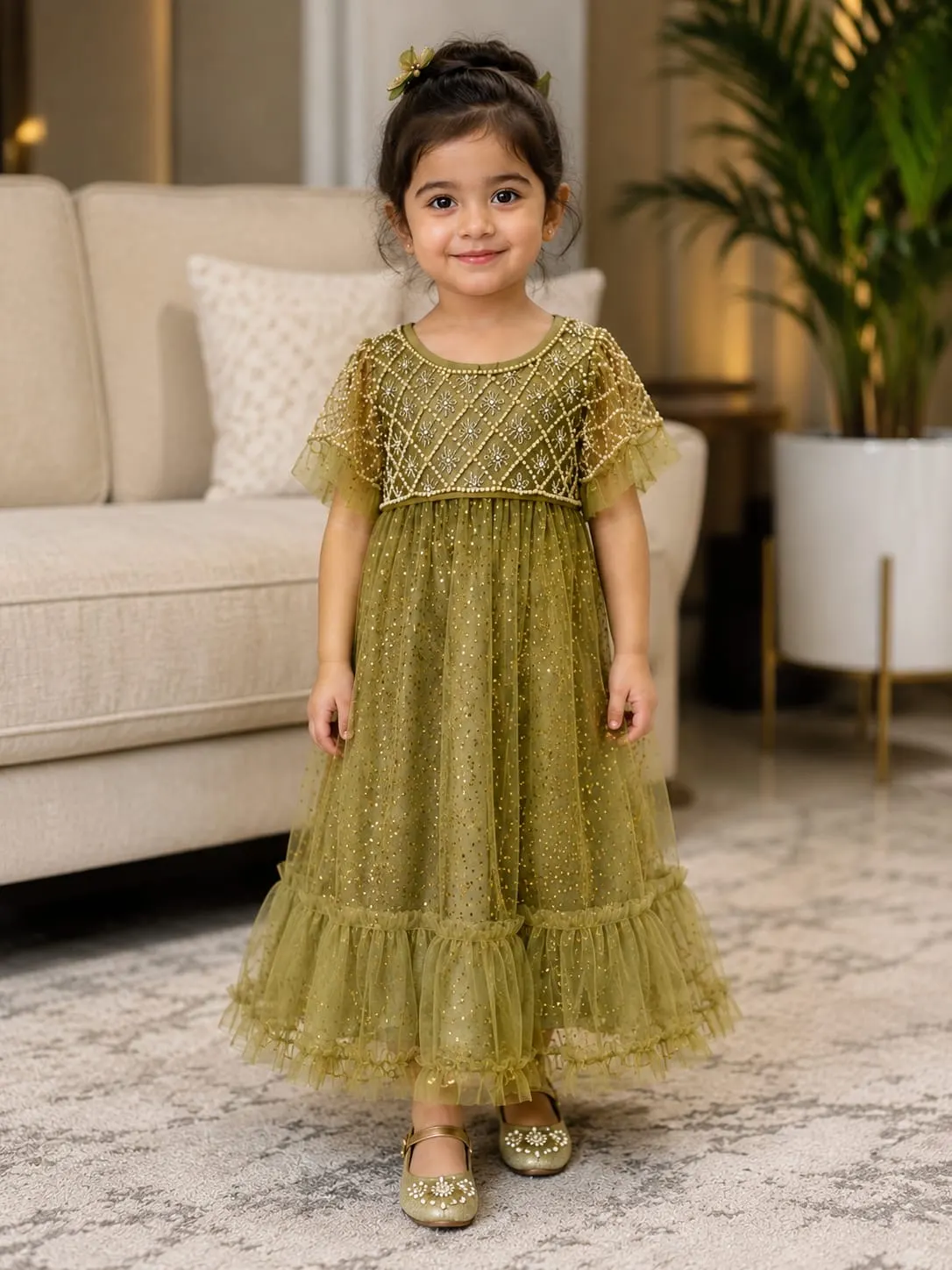 Olive Stardust Party Gown