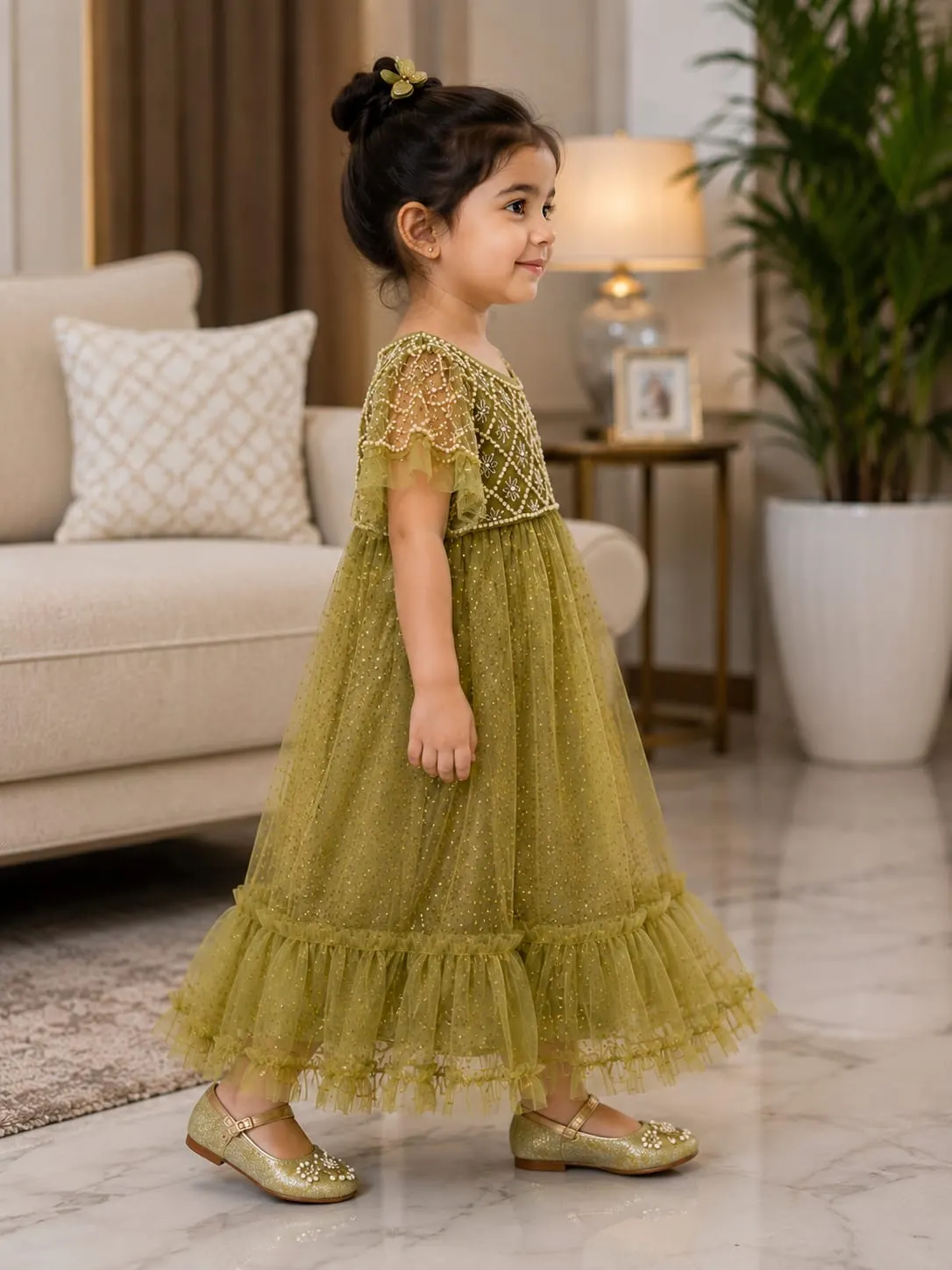 Olive Stardust Party Gown
