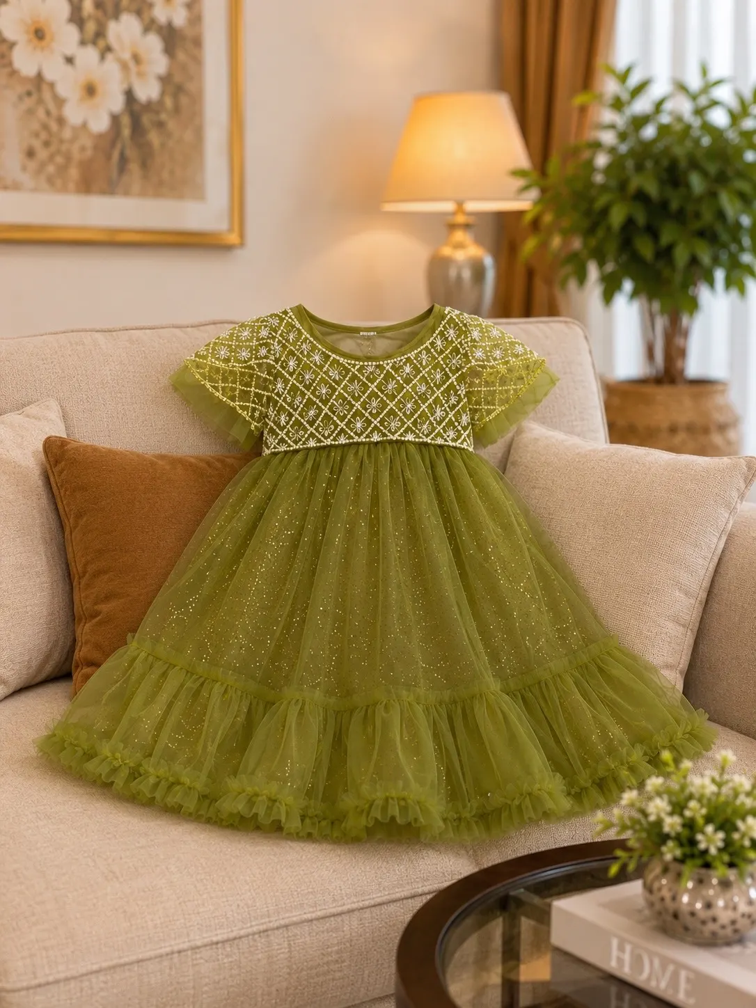 Olive Stardust Party Gown